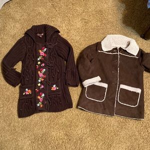 1 SUEDE JACKET SIZE 4 OLD NAVY & 1 CARDIGAN SWEATER BROWN
